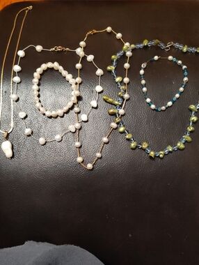 Freshwater Pearl and Green Bead Necklace Set - Women Jewelry
